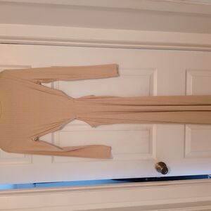 Beige Knit Long Sleeve Jumpsuit